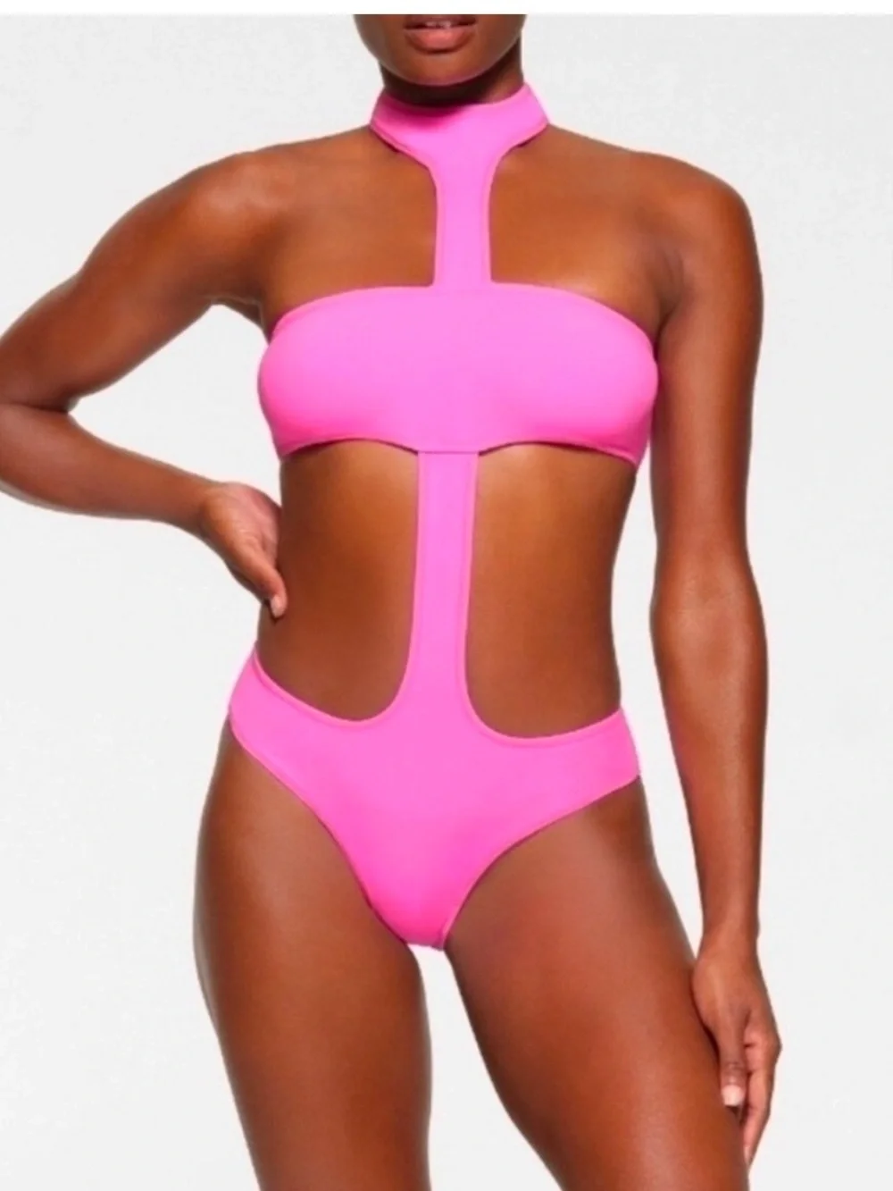 Skims recycled swim cut out halter monokini taffy pink Swimsuit size small nwt💗